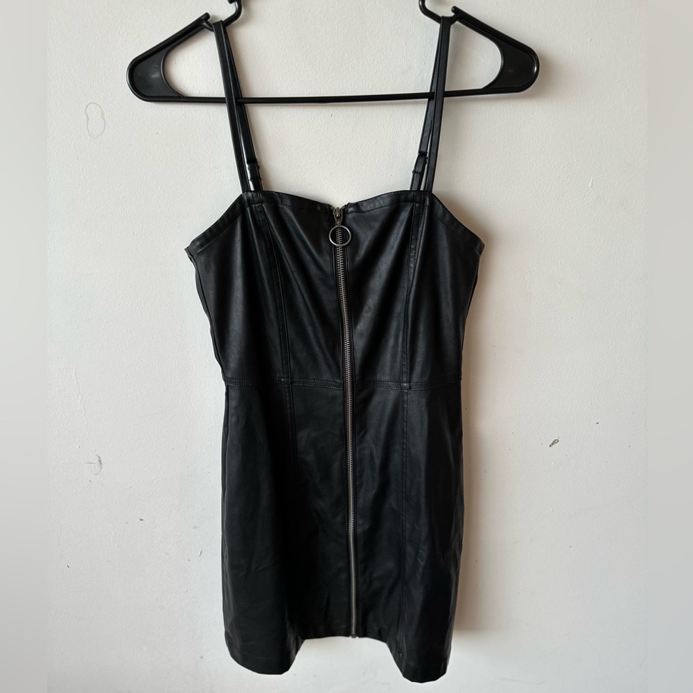 Y2K inspired faux leather black mini dress